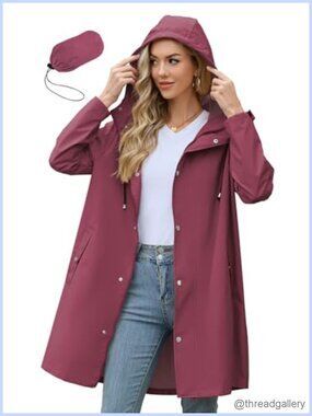Women's Long Packable Waterproof Rain Jacket with Hood